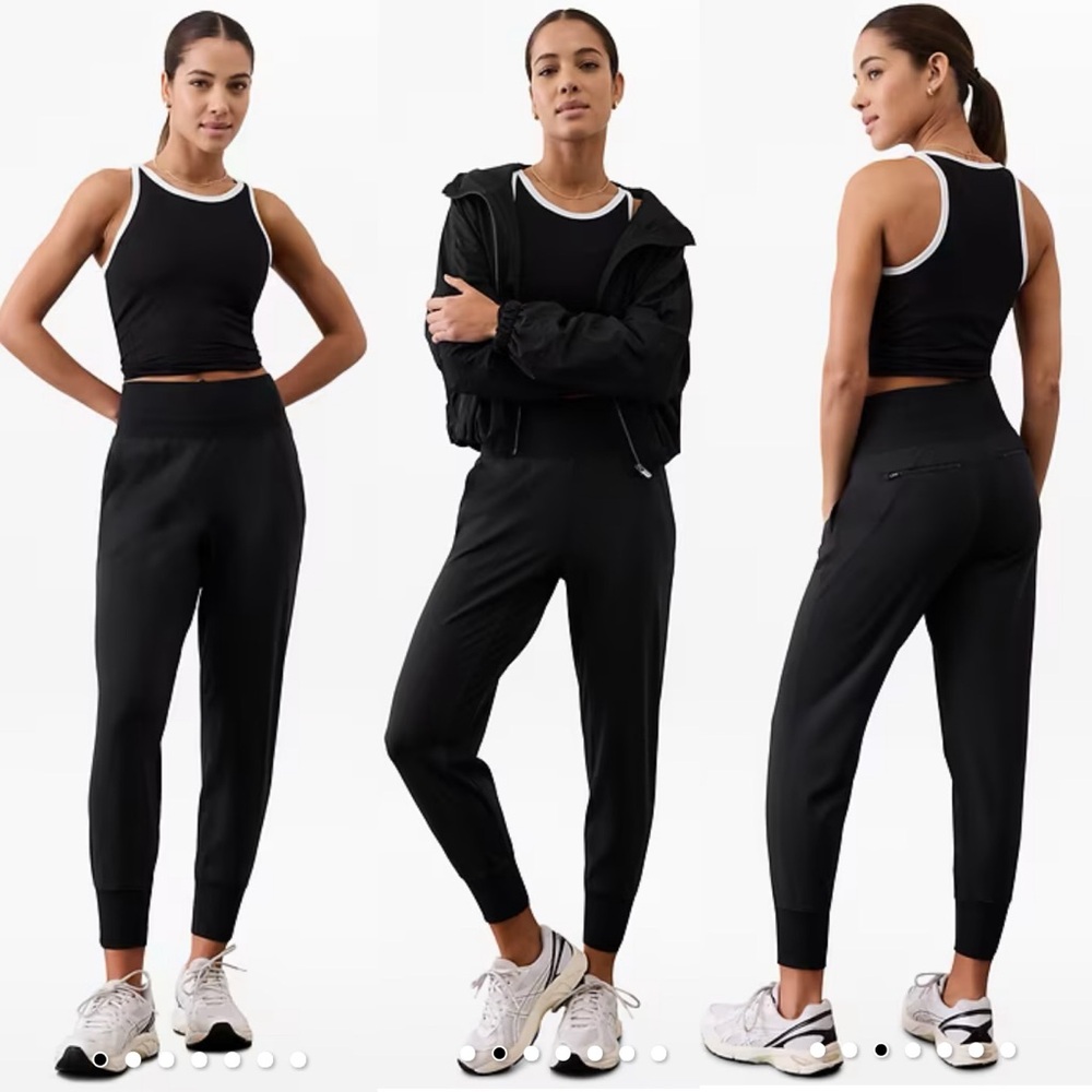 Athleta Venice‎ High Rise Jogger L Black Travel Minimalist Athletic Stretchy
